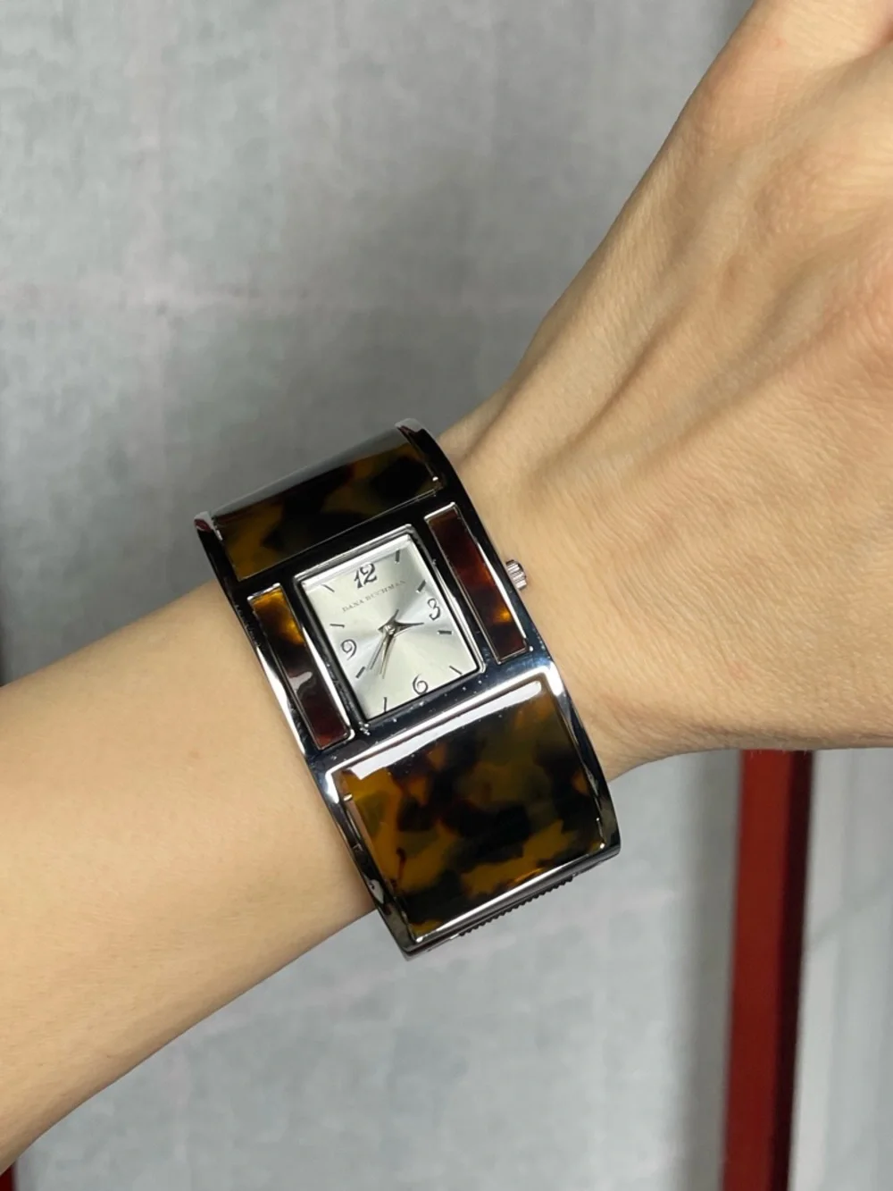 Dana Buchman Brown & Amber Animal Print Cuff Watch - Silver Accents - Adjustable